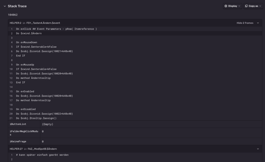Sentry Stacktrace mit Omnis-Kontext
